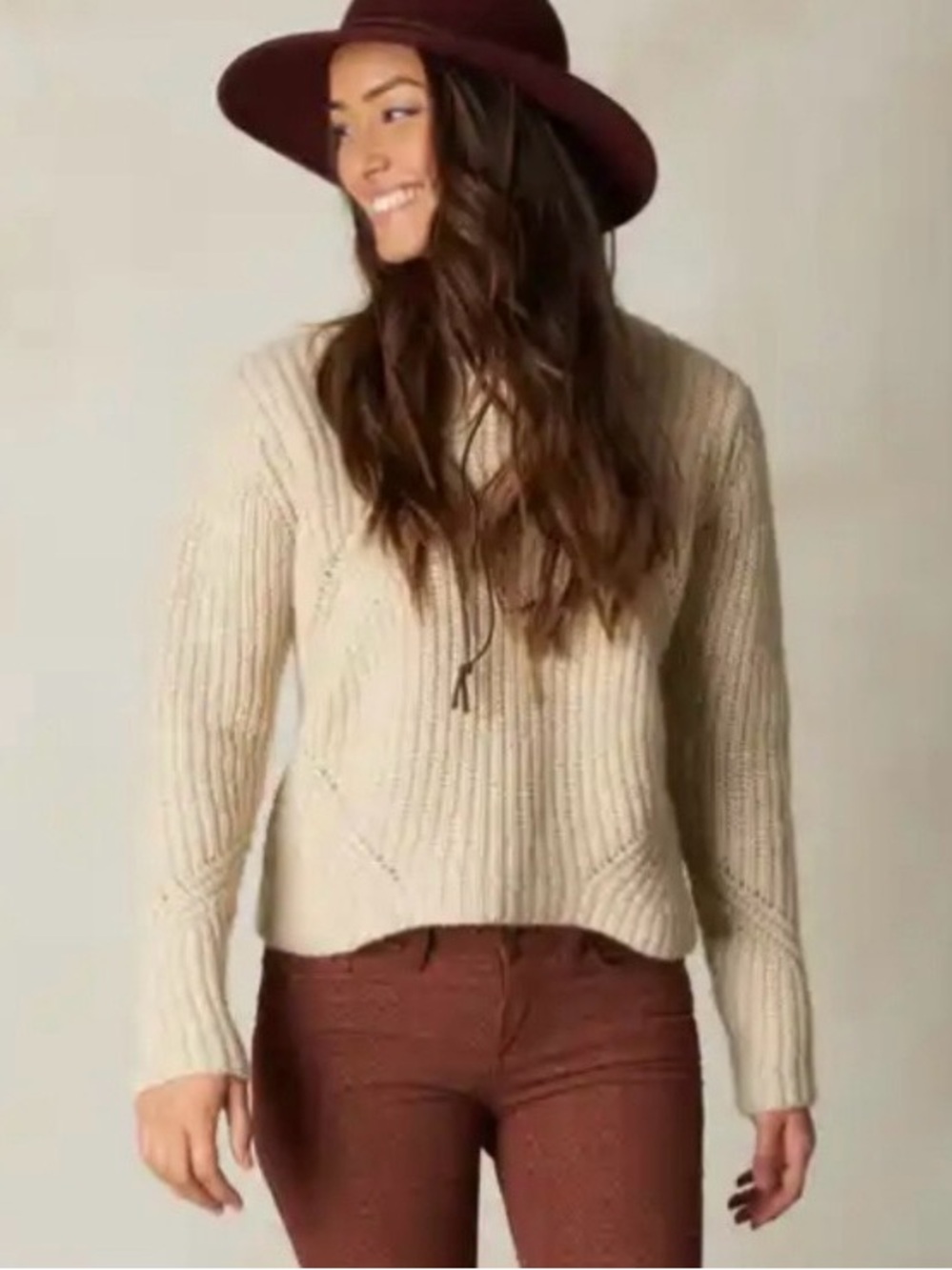 Prana Cedric Cream Ribbed Lambswool Crewneck Chunky Sweater